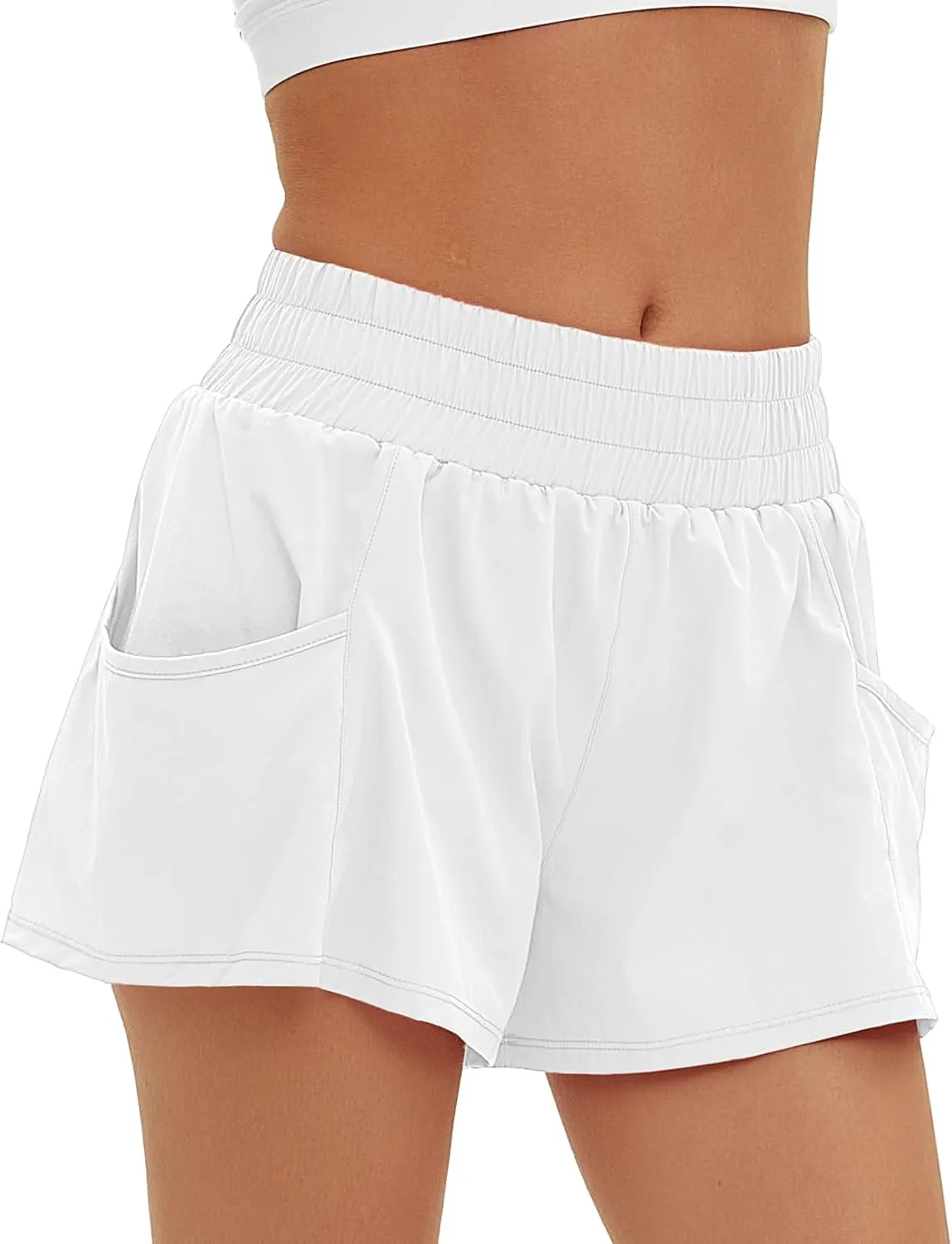 Daron Women's Athletic Shorts High Waisted Running Shorts Sporty Short Gym Elastic Workout Shorts with Side Pockets