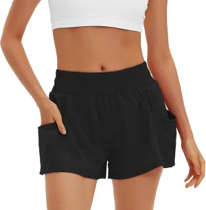Daron Women's Athletic Shorts High Waisted Running Shorts Sporty Short Gym Elastic Workout Shorts with Side Pockets