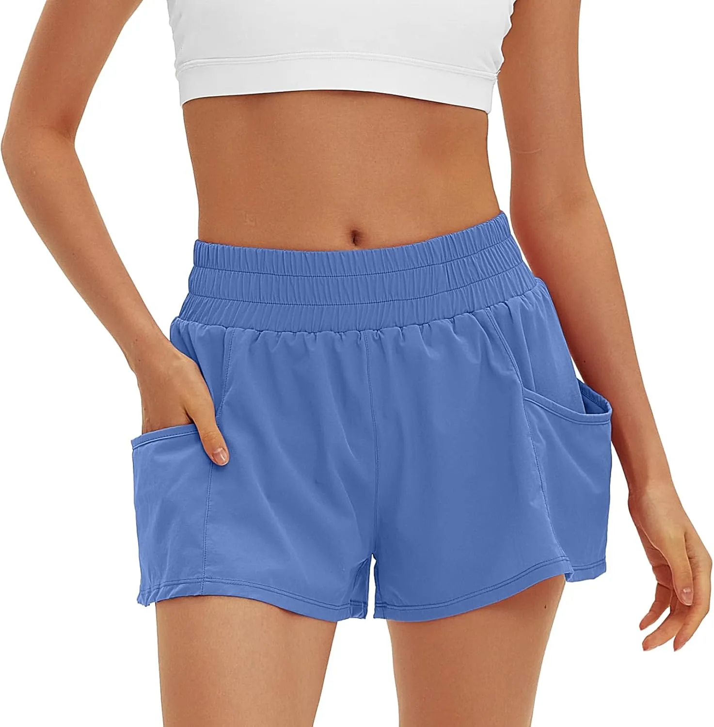 Daron Women's Athletic Shorts High Waisted Running Shorts Sporty Short Gym Elastic Workout Shorts with Side Pockets