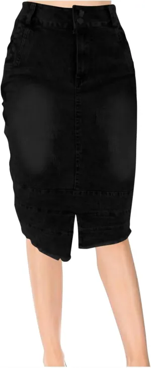 Denim Skirt for Women Fashion Solid Midi Bodycon Jean Skirt Summer Elegant Button Front Split Work Business Skirts