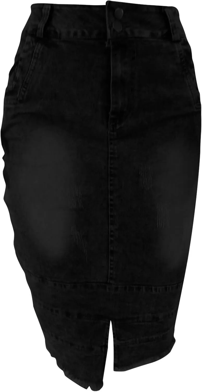 Denim Skirt for Women Fashion Solid Midi Bodycon Jean Skirt Summer Elegant Button Front Split Work Business Skirts