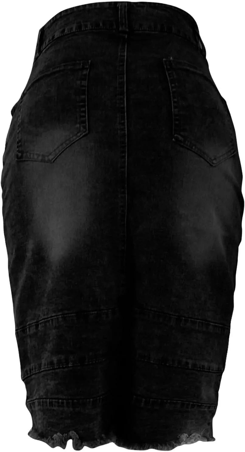 Denim Skirt for Women Fashion Solid Midi Bodycon Jean Skirt Summer Elegant Button Front Split Work Business Skirts