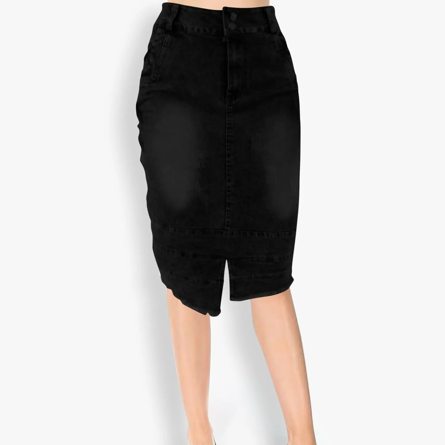 Denim Skirt for Women Fashion Solid Midi Bodycon Jean Skirt Summer Elegant Button Front Split Work Business Skirts