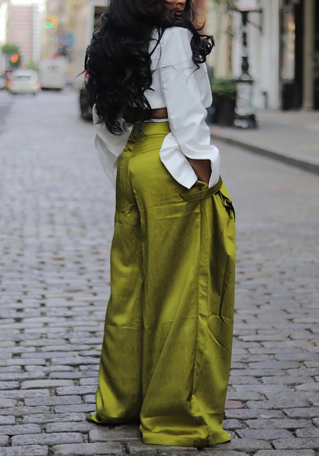 DINGANG High Waisted Wide Leg Cargo Pants Women Flowy Casual Pants with Zippers Pockets