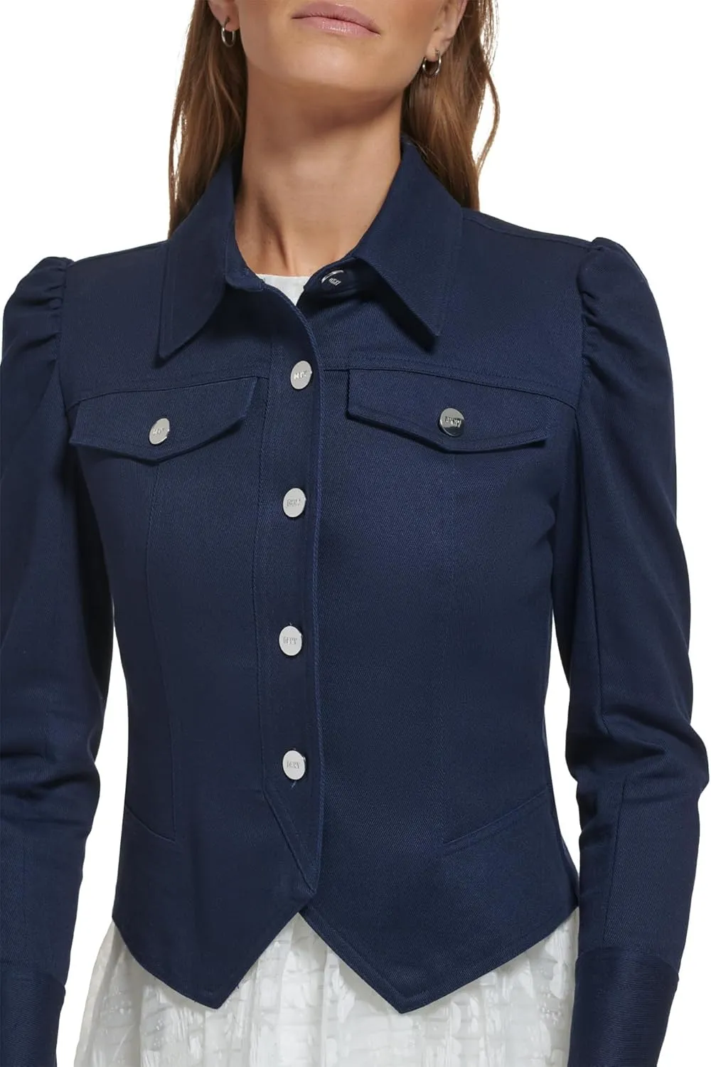 DKNY womens Cropped Button Front Long Sleeve Dress