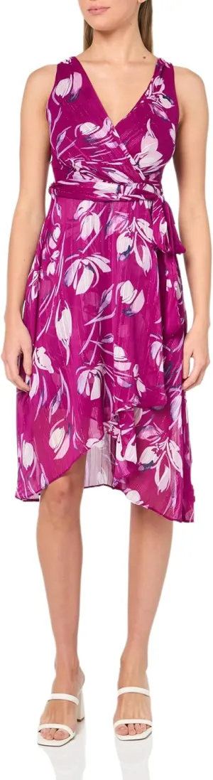 DKNY womens Double Ruffle Sleeve Fit and Flare Dress