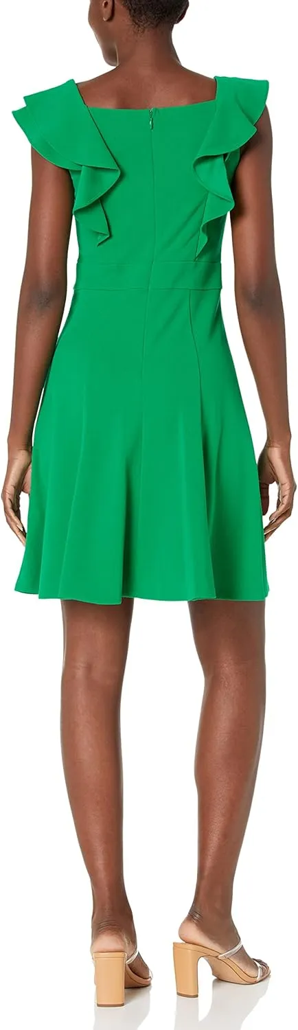DKNY womens Double Ruffle Sleeve Fit and Flare Dress