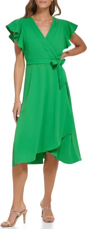 DKNY womens Flutter Sleeve Fit and Flare Midi Dress
