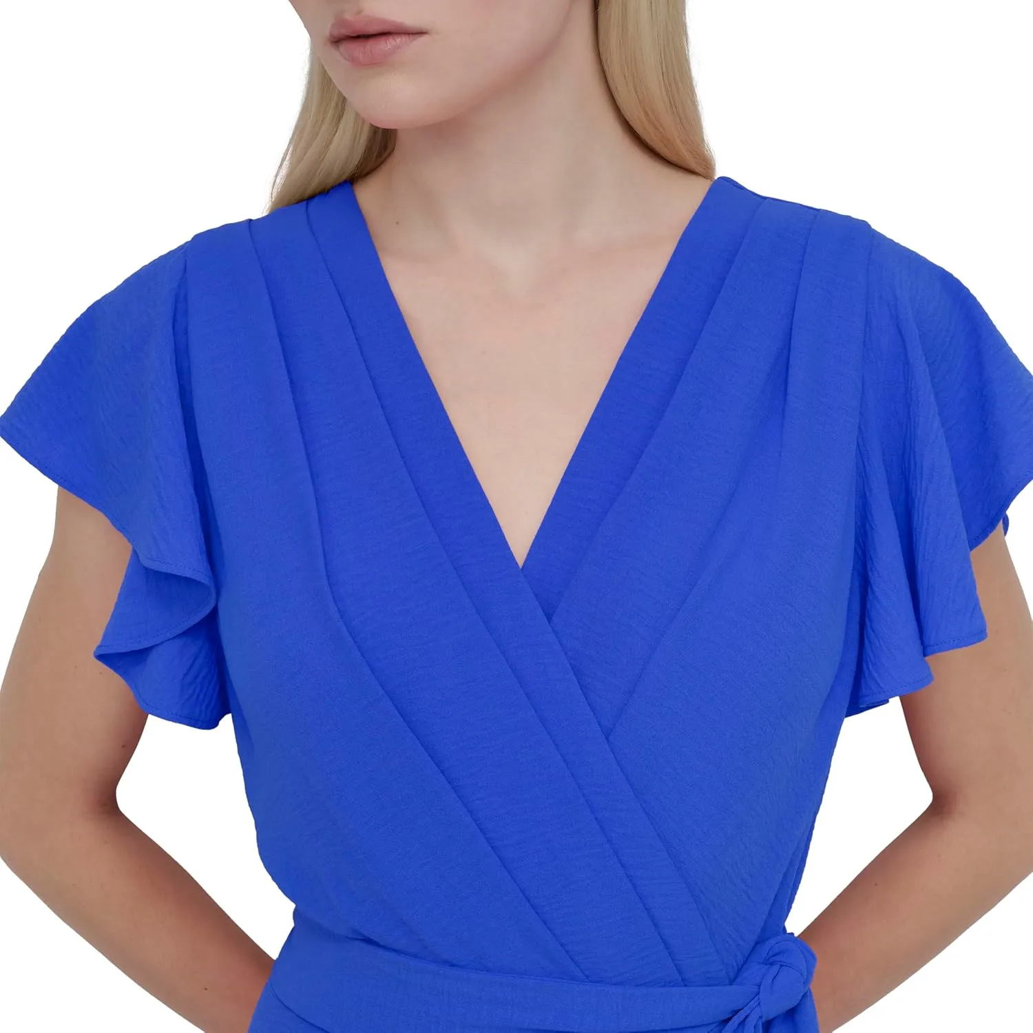 DKNY womens Flutter Sleeve Fit and Flare Midi Dress