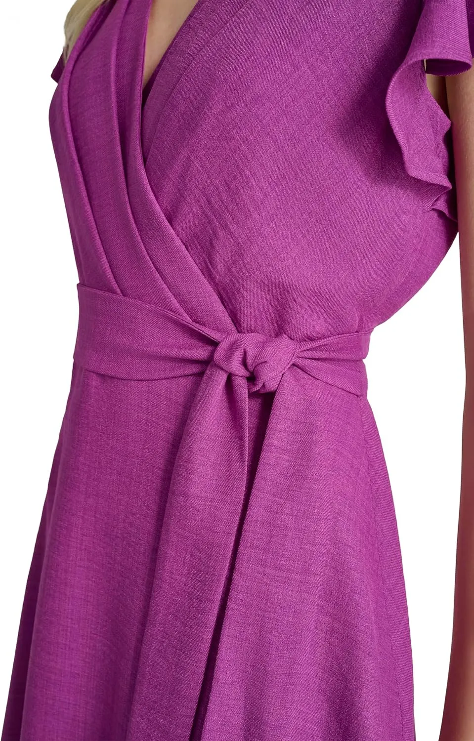 DKNY womens Flutter Sleeve Fit and Flare Midi Dress