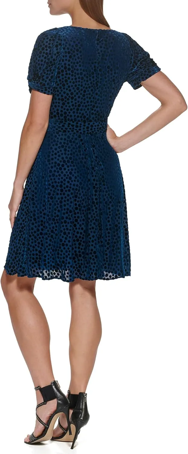 DKNY womens Knot Sleeve Fit and Flare Dress