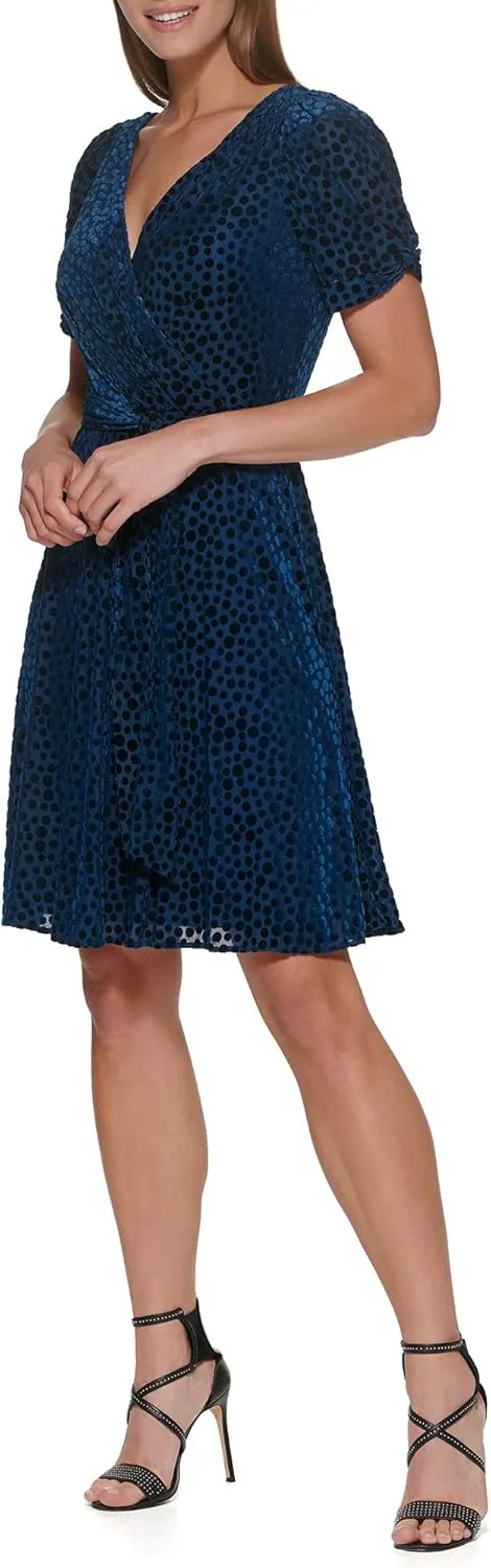 DKNY womens Knot Sleeve Fit and Flare Dress