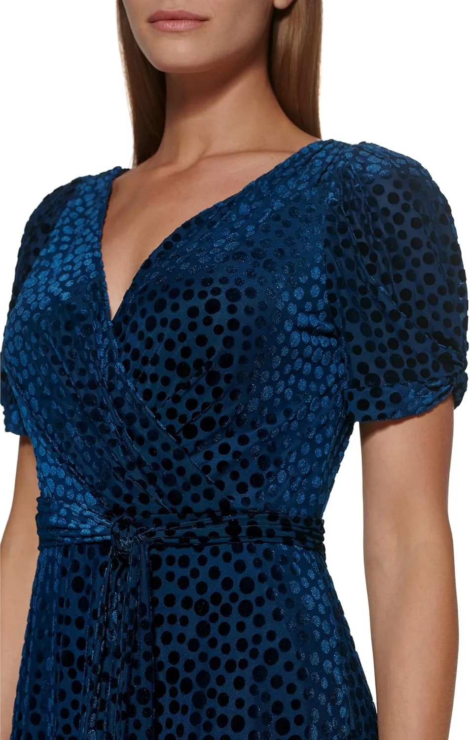 DKNY womens Knot Sleeve Fit and Flare Dress