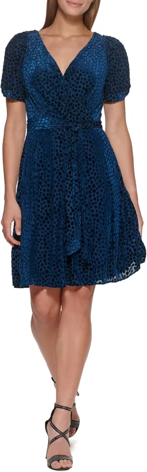 DKNY womens Knot Sleeve Fit and Flare Dress