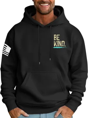 DOPOCQ Mens Hoodies Pullover Be Kind Print Casual Long Sleeve Sweatshirts Oversized Hooded Collar Drawstring Pullover