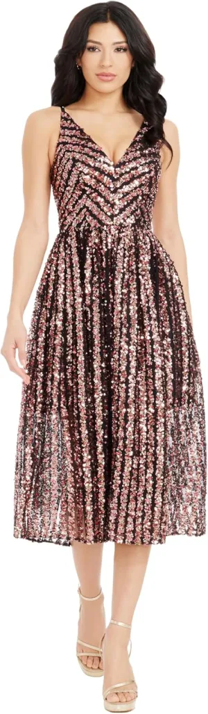 Dress the Population Women's Haley Fit and Flare Midi Dress