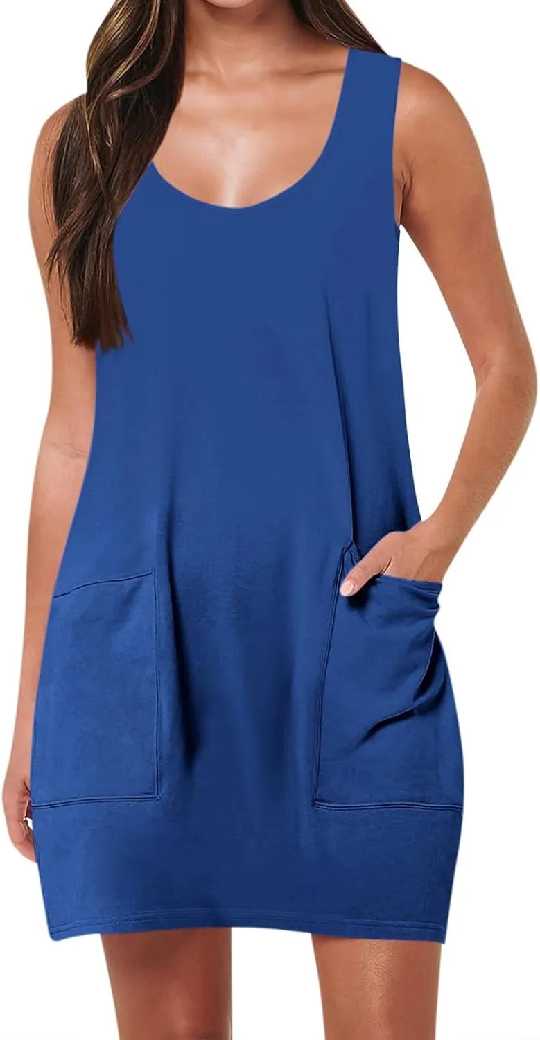 Dresses for Women Loose Fit Sundress Sleeveless U Neck Tops Summer Dress Casual Beach Vacation Mini Dress 2025