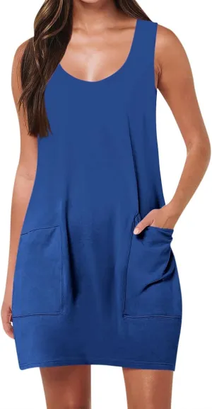 Dresses for Women Loose Fit Sundress Sleeveless U Neck Tops Summer Dress Casual Beach Vacation Mini Dress 2025