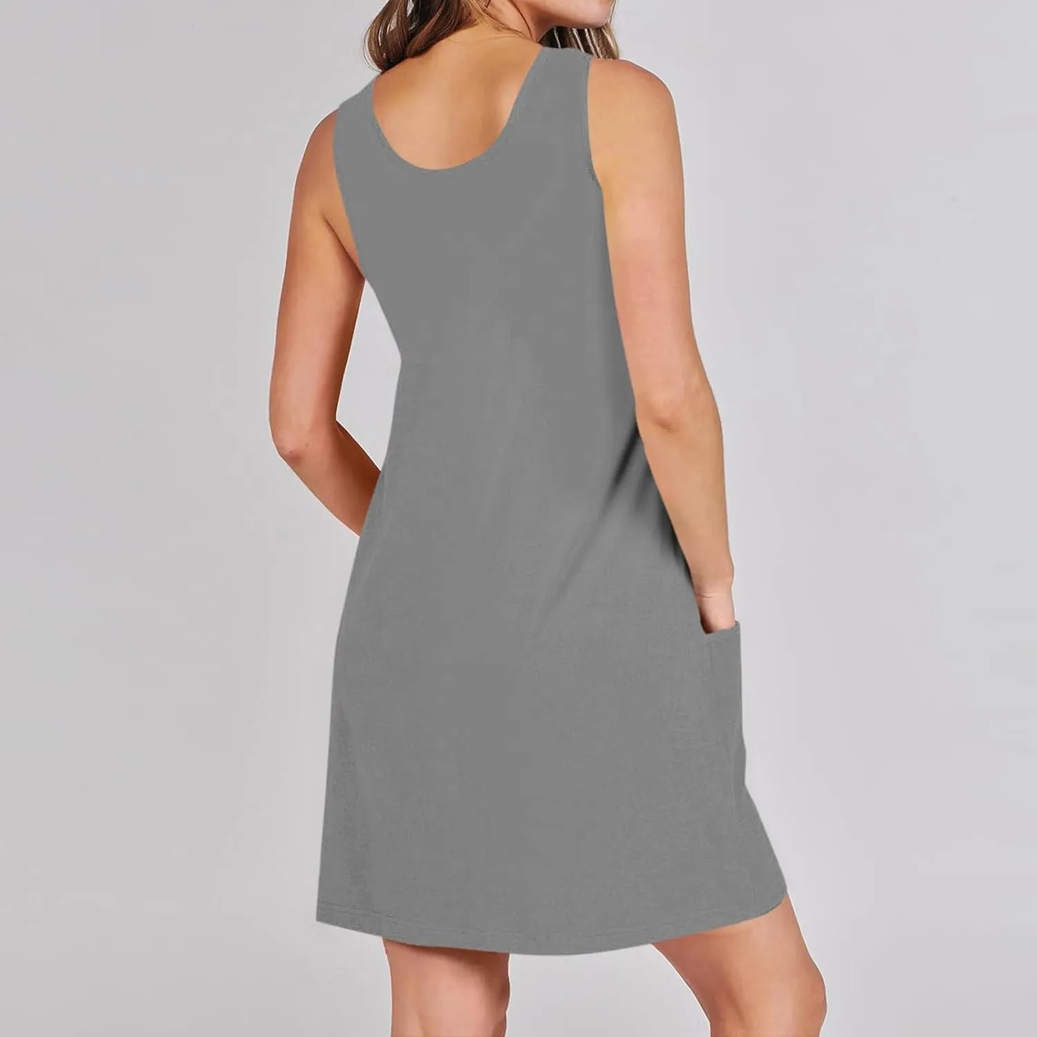 Dresses for Women Loose Fit Sundress Sleeveless U Neck Tops Summer Dress Casual Beach Vacation Mini Dress 2025