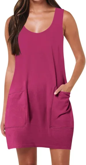 Dresses for Women Loose Fit Sundress Sleeveless U Neck Tops Summer Dress Casual Beach Vacation Mini Dress 2025