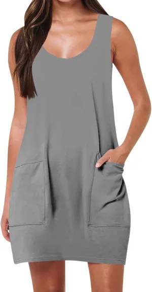 Dresses for Women Loose Fit Sundress Sleeveless U Neck Tops Summer Dress Casual Beach Vacation Mini Dress 2025