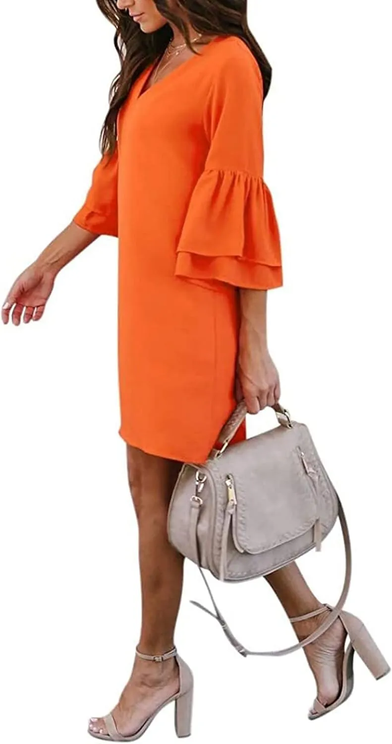 Dresses for Women Summer Flare Sleeve V Neck Loose Fit Mini Dress A Line Casual Plus Size Sundress 2025