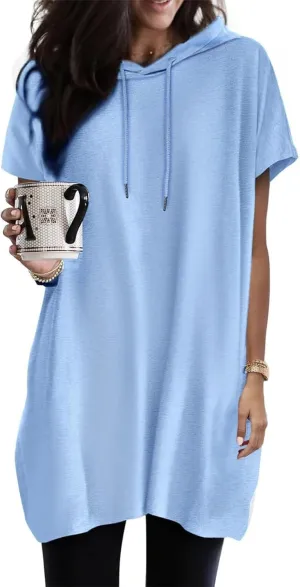 Dresses for Women Summer Short Sleeve Tops Dress T Shirts Hoodie Dress Plus Size Long Tshirt Dresses Sundress