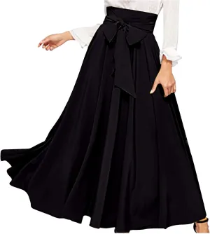 Elegant High Waisted Skirts for Women Elastic A Line Flared Skirt Stretchy Pleated Midi Skirts Ankle Length Skirt