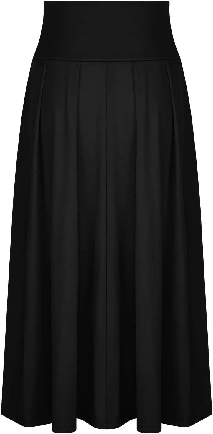 Elegant High Waisted Skirts for Women Elastic A Line Flared Skirt Stretchy Pleated Midi Skirts Ankle Length Skirt