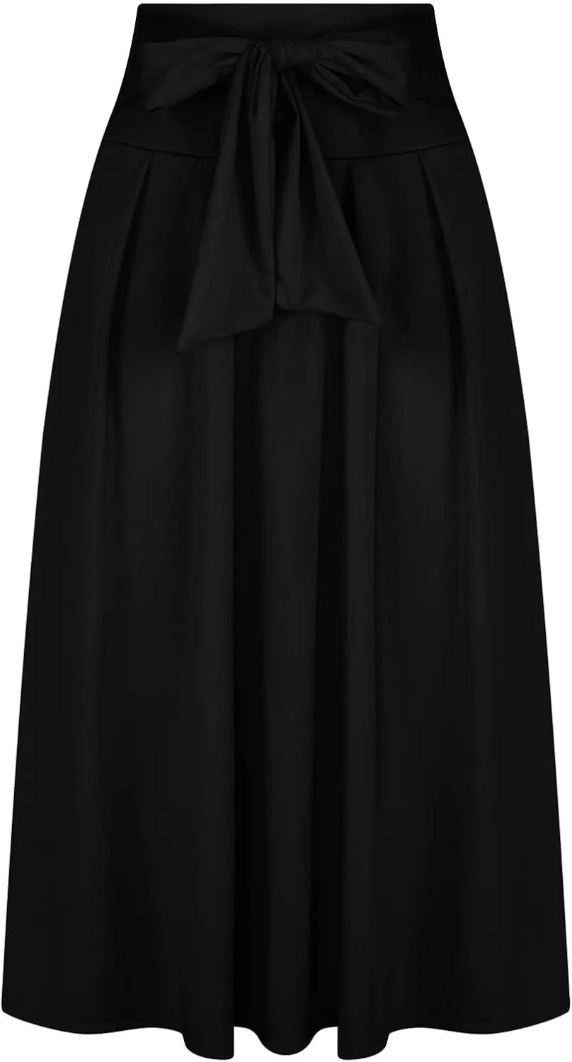 Elegant High Waisted Skirts for Women Elastic A Line Flared Skirt Stretchy Pleated Midi Skirts Ankle Length Skirt