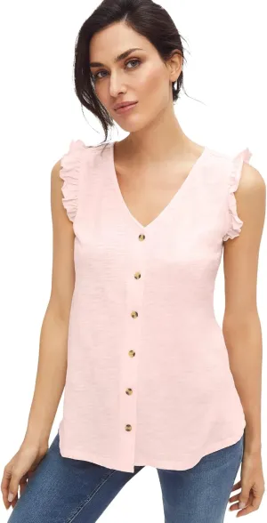 ellos Plus Size Button-Front Ruffle Sleeve Tank
