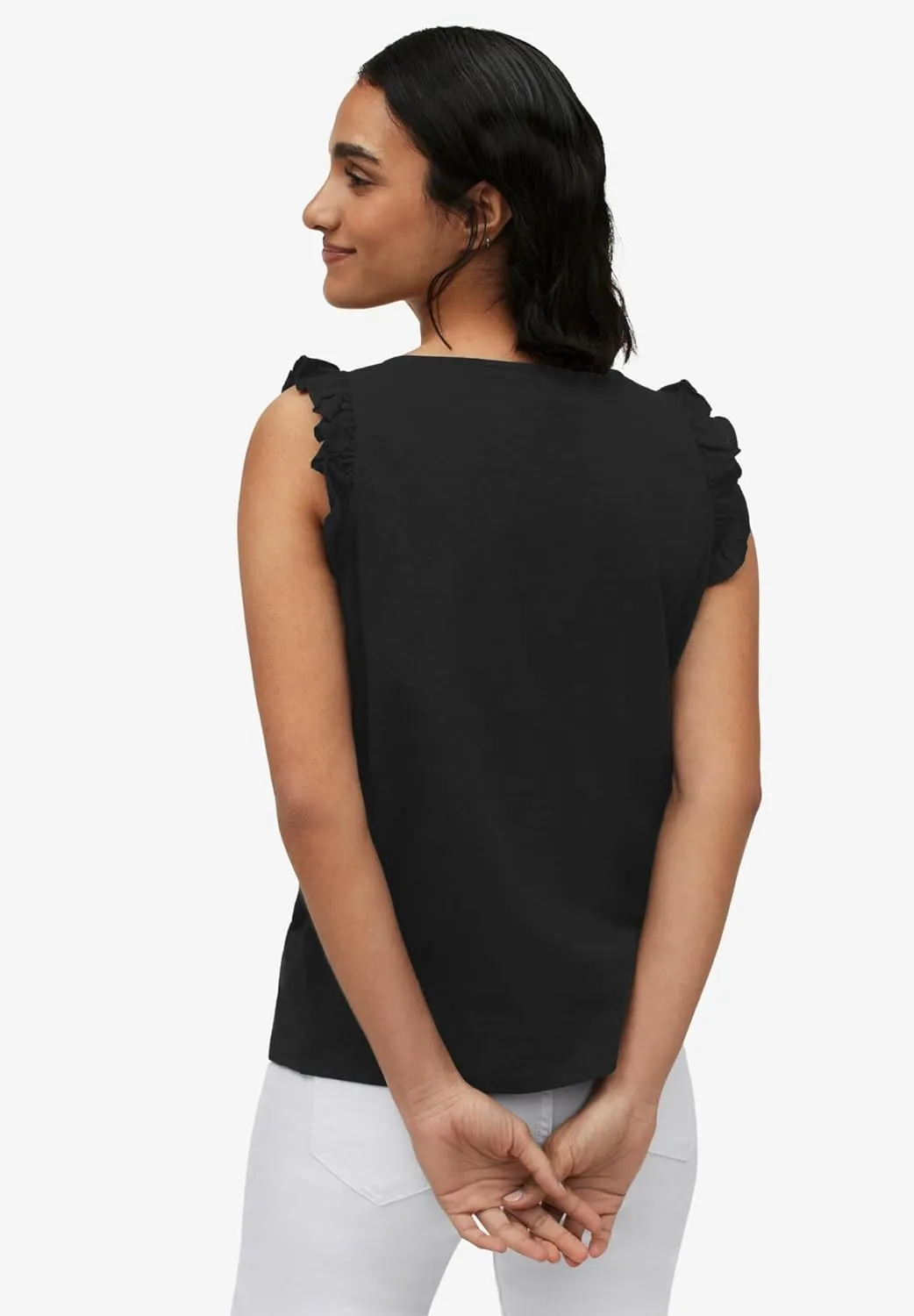 ellos Plus Size Button-Front Ruffle Sleeve Tank