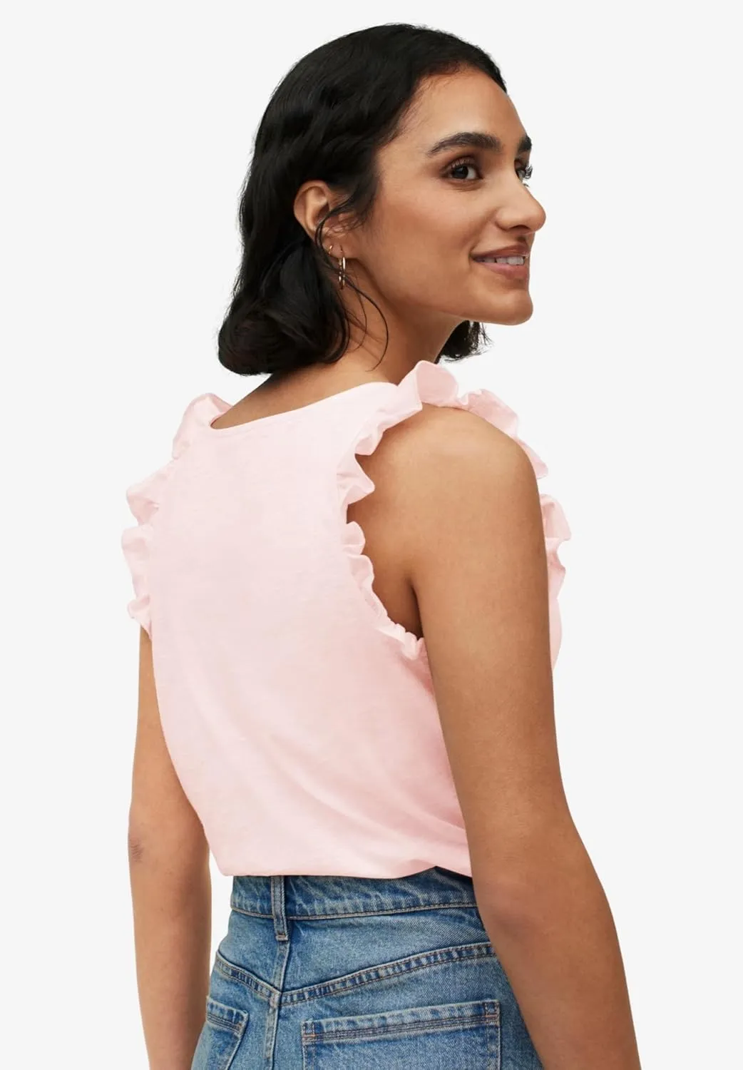 ellos Plus Size Button-Front Ruffle Sleeve Tank