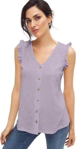 ellos Plus Size Button-Front Ruffle Sleeve Tank