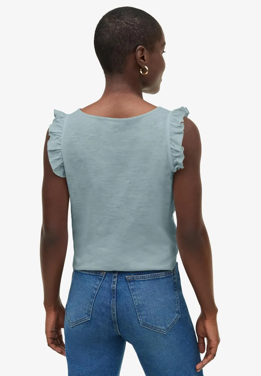 ellos Plus Size Button-Front Ruffle Sleeve Tank