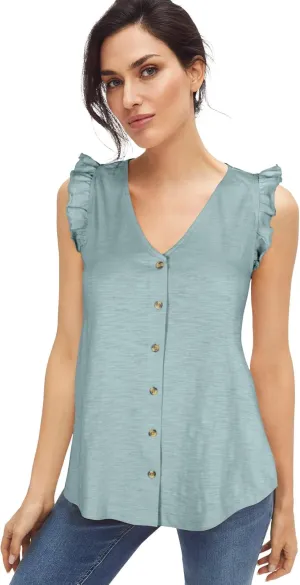 ellos Plus Size Button-Front Ruffle Sleeve Tank