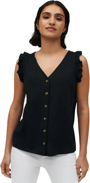 ellos Plus Size Button-Front Ruffle Sleeve Tank
