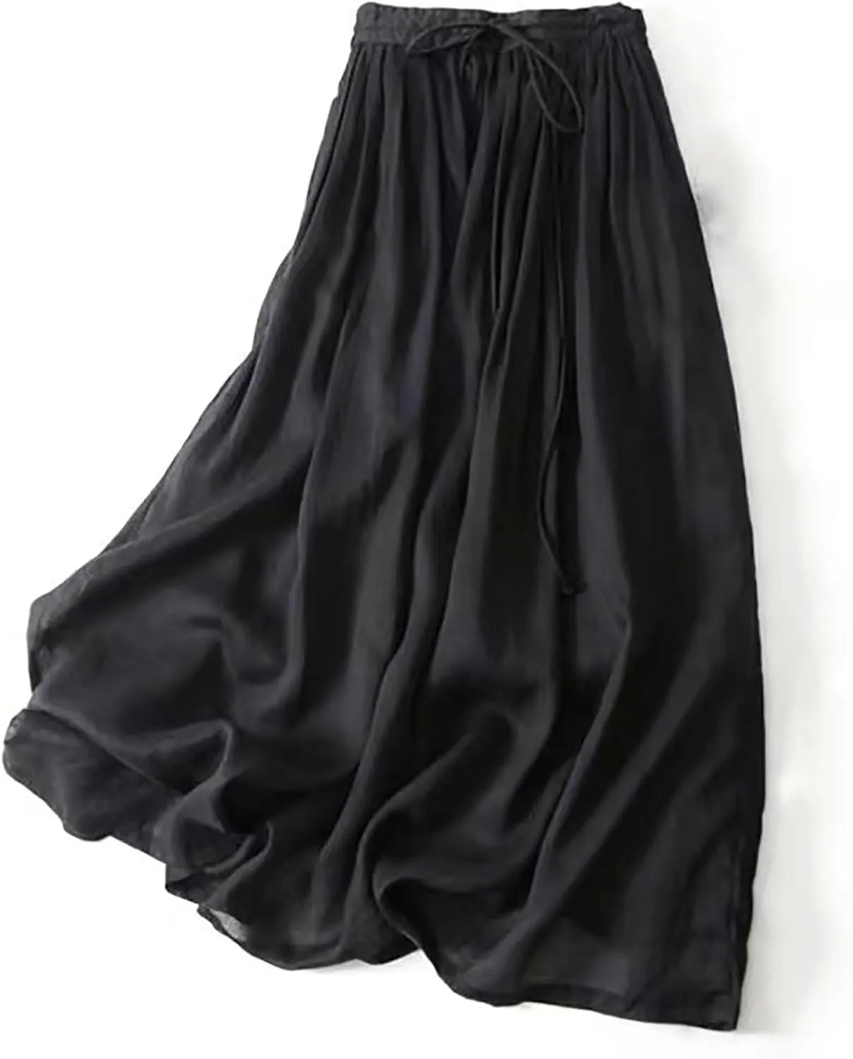 Embroidery Maxi Skirts for Women with Pockets Midi Length Long Skirt Casual Beach Party Holiday Cotton Linen Skirt