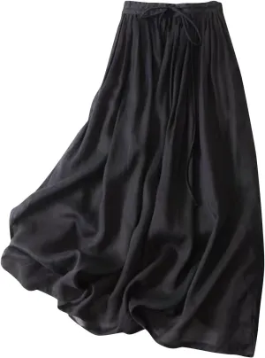 Embroidery Maxi Skirts for Women with Pockets Midi Length Long Skirt Casual Beach Party Holiday Cotton Linen Skirt