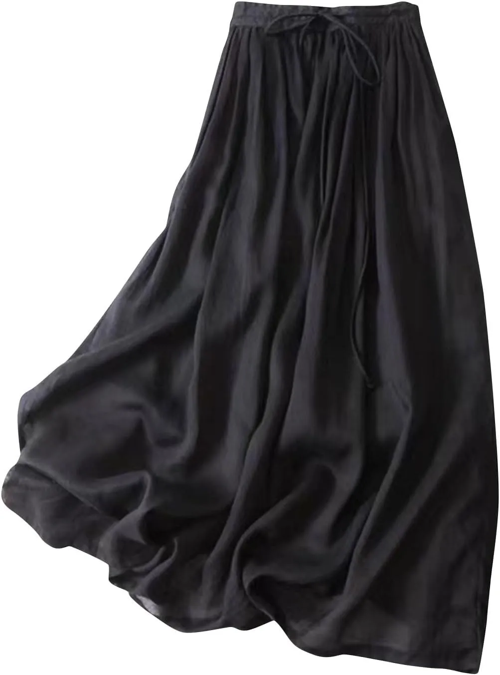 Embroidery Maxi Skirts for Women with Pockets Midi Length Long Skirt Casual Beach Party Holiday Cotton Linen Skirt