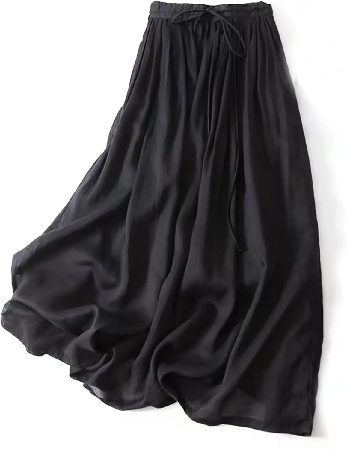 Embroidery Maxi Skirts for Women with Pockets Midi Length Long Skirt Casual Beach Party Holiday Cotton Linen Skirt