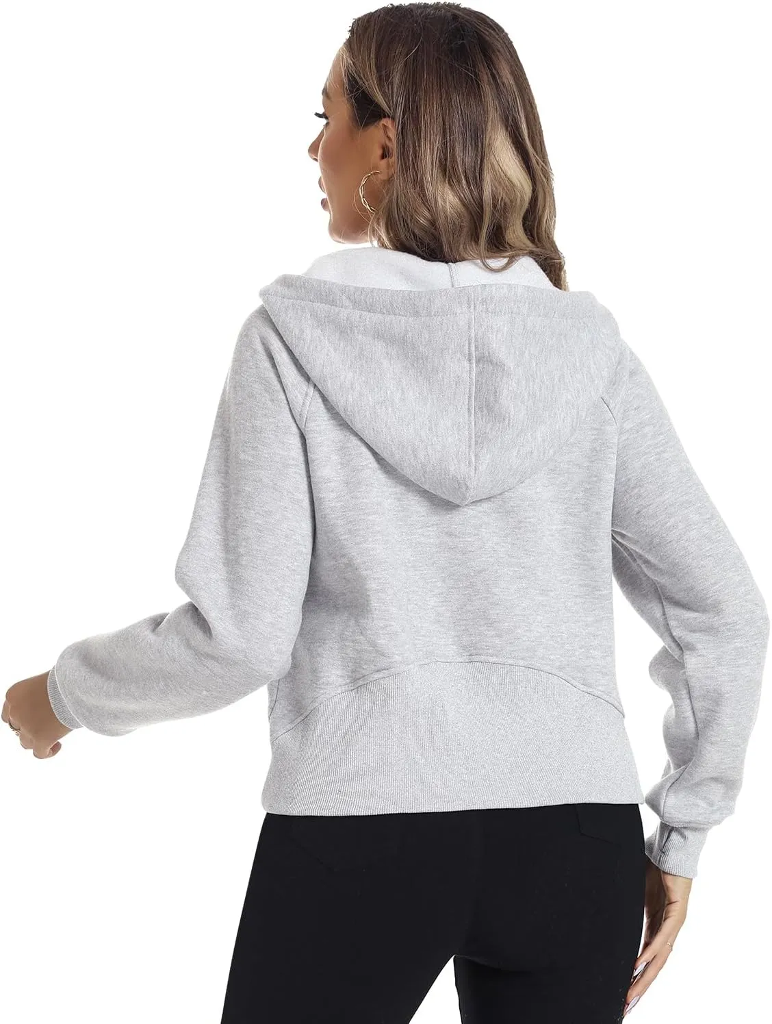 FANCYINN Womens Cropped Hoodies Half Zip Sweatshirt Plain Stylish Fleece Lined Pullover Sweater Outfits with Hat