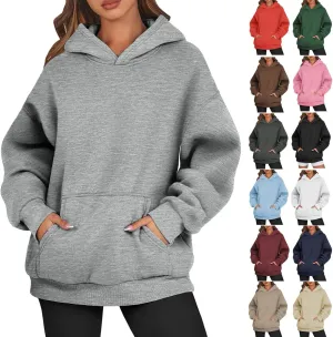 Fleece Hoodies for Women Baggy Comfy Oversized Sweatshirt Drop Shoulder Pullover Sweater Fall Winter Outfits w/Pocket