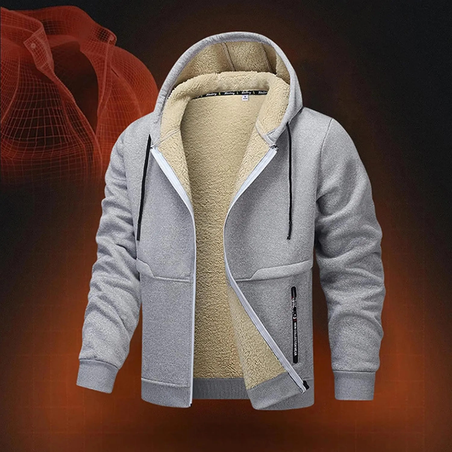 Fleece Lined Jackets for Men Zip Up Hoodie Heavyweight Winter Coats Sweatshirt Fleece Sherpa Lined Warm Jacket