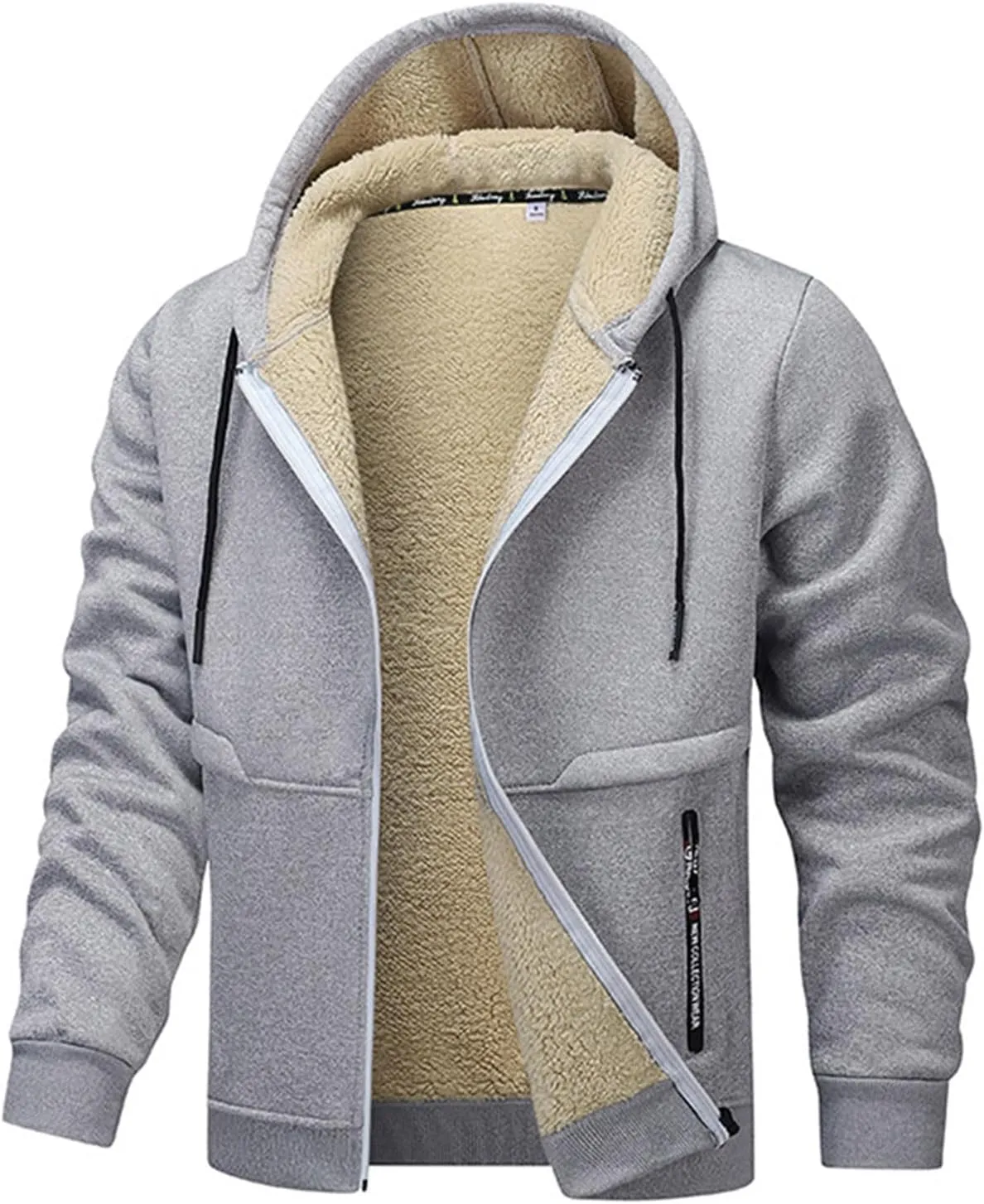 Fleece Lined Jackets for Men Zip Up Hoodie Heavyweight Winter Coats Sweatshirt Fleece Sherpa Lined Warm Jacket
