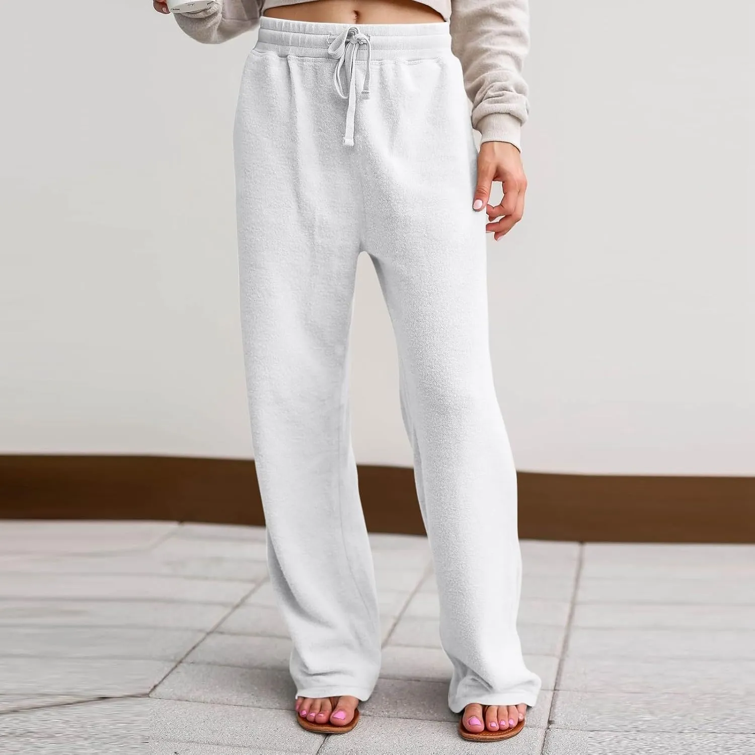 Fleece Lined Sweatpants Women Wide Leg Sweatpants Baggy Fleece Joggers Loose High Waisted Workout Lounge Pants