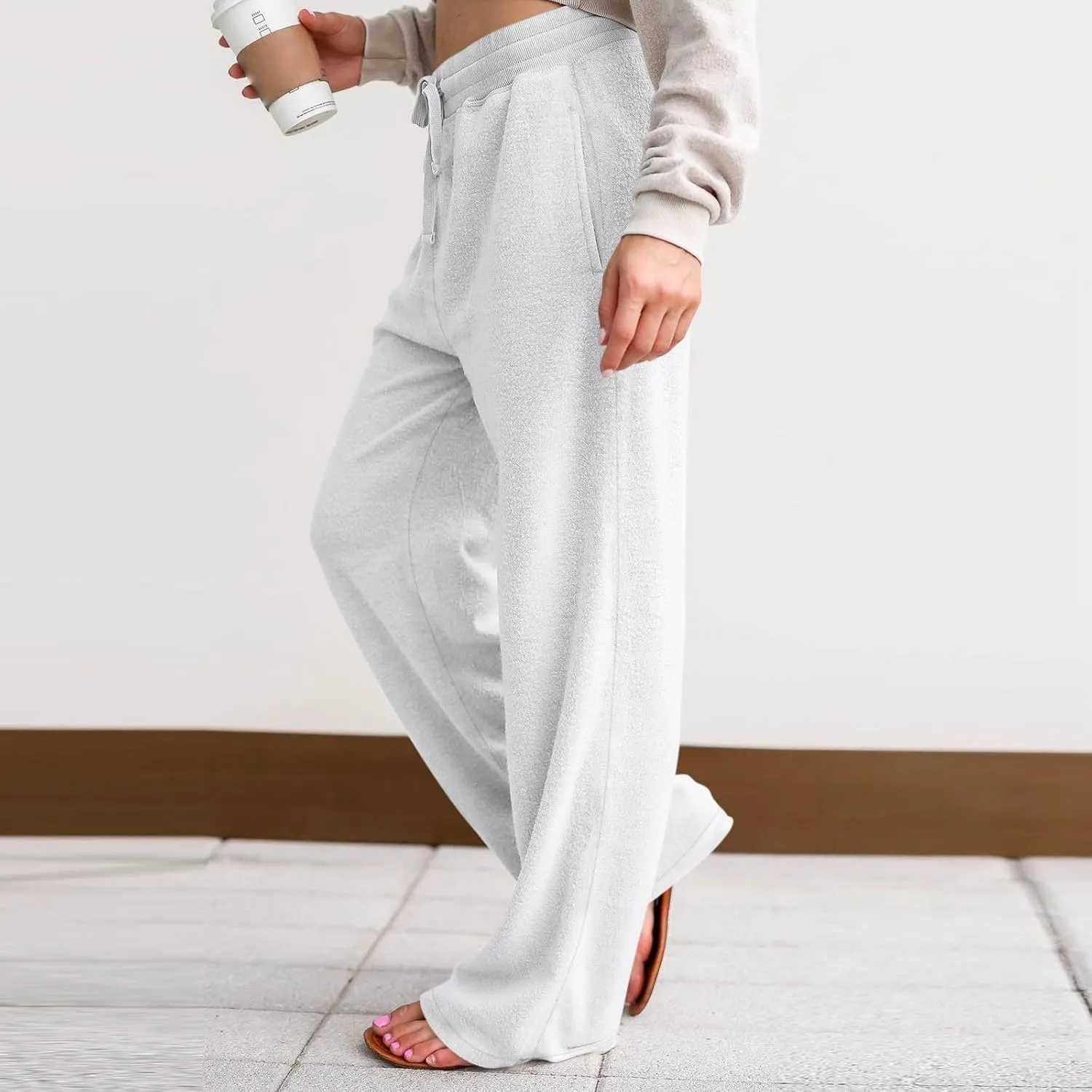 Fleece Lined Sweatpants Women Wide Leg Sweatpants Baggy Fleece Joggers Loose High Waisted Workout Lounge Pants