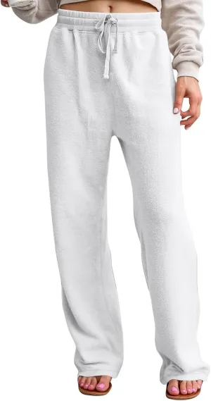 Fleece Lined Sweatpants Women Wide Leg Sweatpants Baggy Fleece Joggers Loose High Waisted Workout Lounge Pants