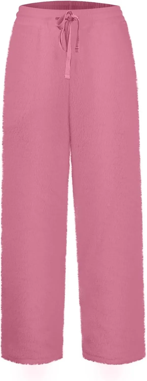 Fleece Lined Sweatpants Women Wide Leg Sweatpants Baggy Fleece Joggers Loose High Waisted Workout Lounge Pants