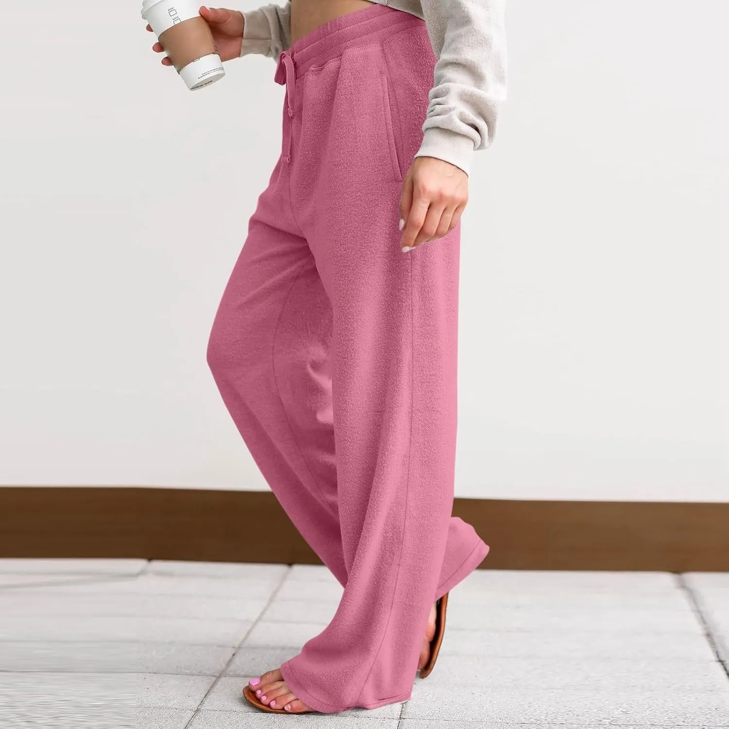 Fleece Lined Sweatpants Women Wide Leg Sweatpants Baggy Fleece Joggers Loose High Waisted Workout Lounge Pants